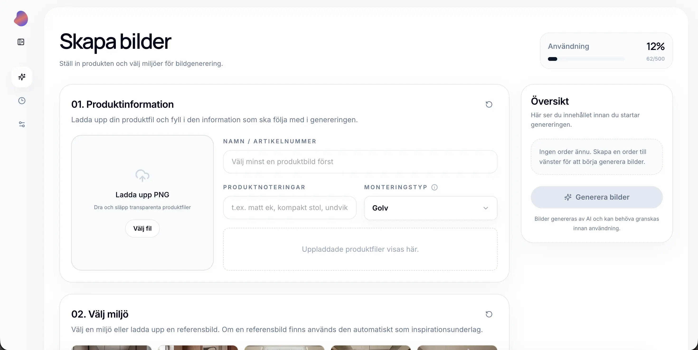 Beam Studio vy för att generera nya bilder